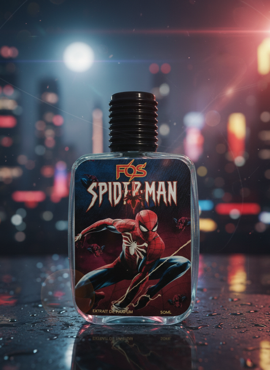 Spider-Man themed bottle with cityscape background