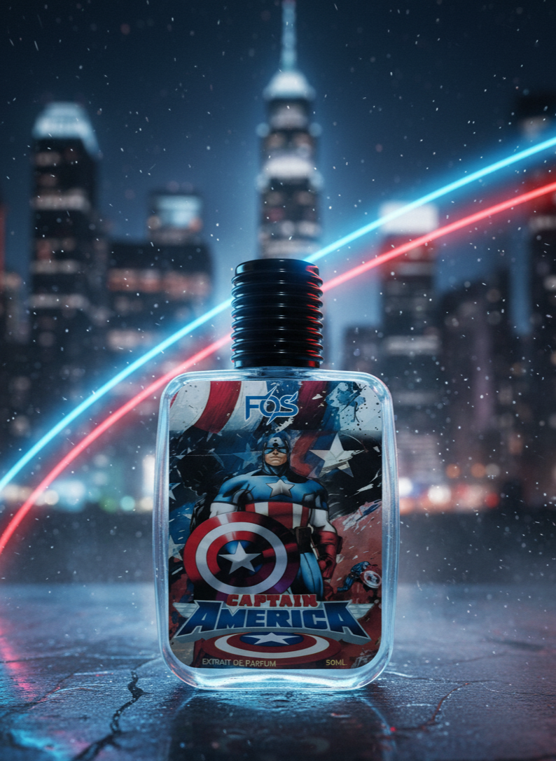 Fosco Captain America bottle with cityscape background